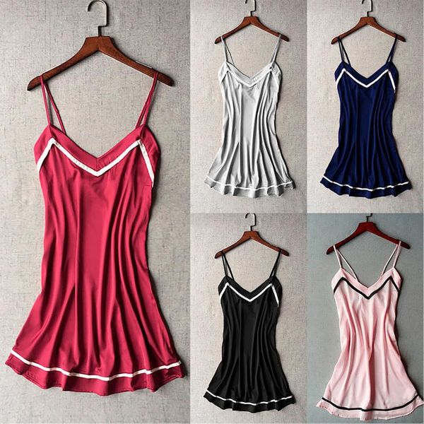 Vestido de sono feminino vestido de sling cetim de pelúcia de pelúcia Sexy vasta de uma camisa de maltete de um pedaço