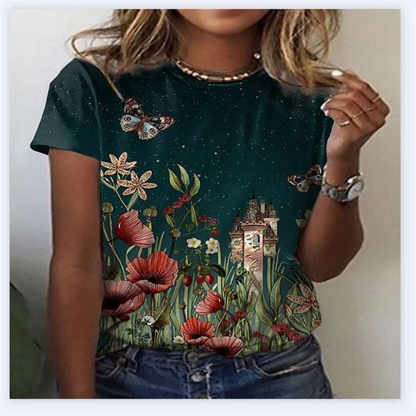 

womens casual tshirts green floral fashion short sleeve 220527, White