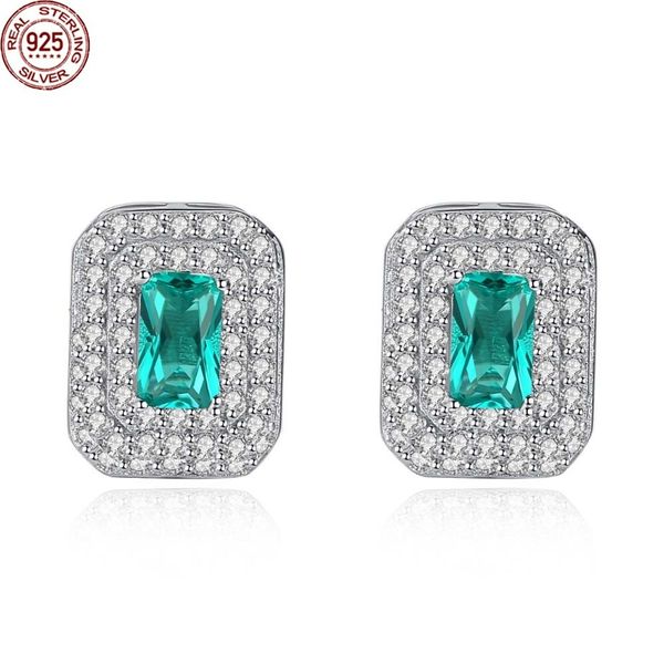 

luxury silver sterling 925 stud earrings for women square shape shining female, Golden;silver
