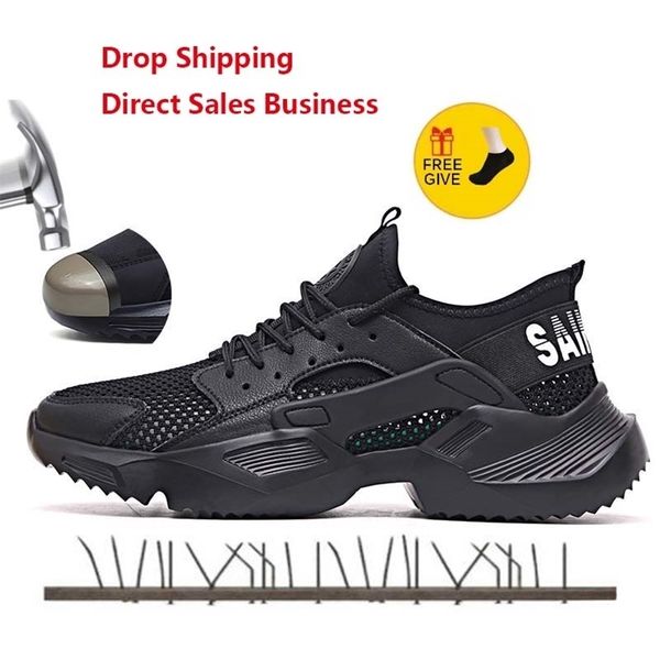 

work safety shoes fashion sneakers ultralight soft bottom men women breathable antismashing steel toe work boots 3547 220809, Black