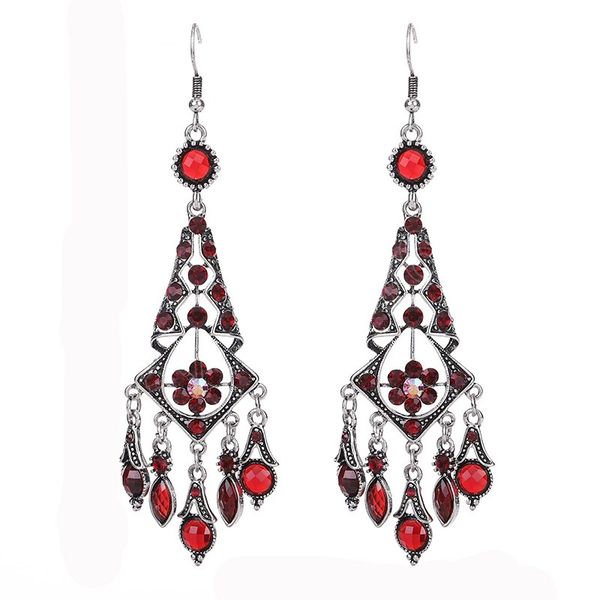 

fashion ethnic women's crystal flower tassel dangle long earrings wedding jewelry vintage statement bohemian earrings brincos, Silver