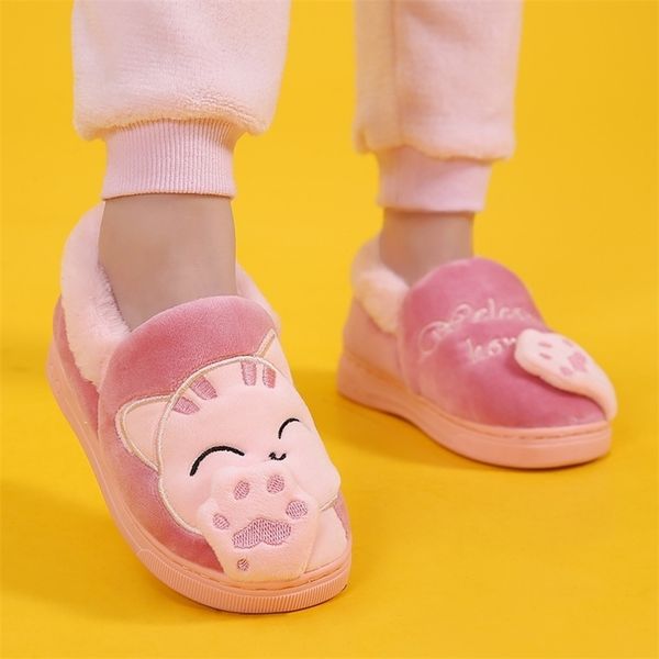 

childrens slippers for kids baby infant winter slippers animal cat plush slippers for toddler girls boys warm home indoor shoes 201023, Black