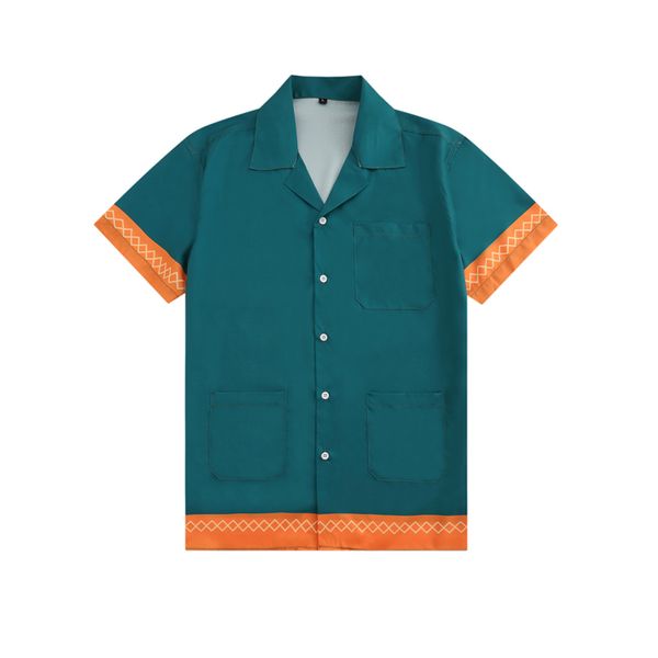 Moda de verão Havaí bolso azul Imprimir Camisas de praia Camisa masculina de boliche de seda de grife Camisas casuais masculinas de verão manga curta camisa solta M-3XL