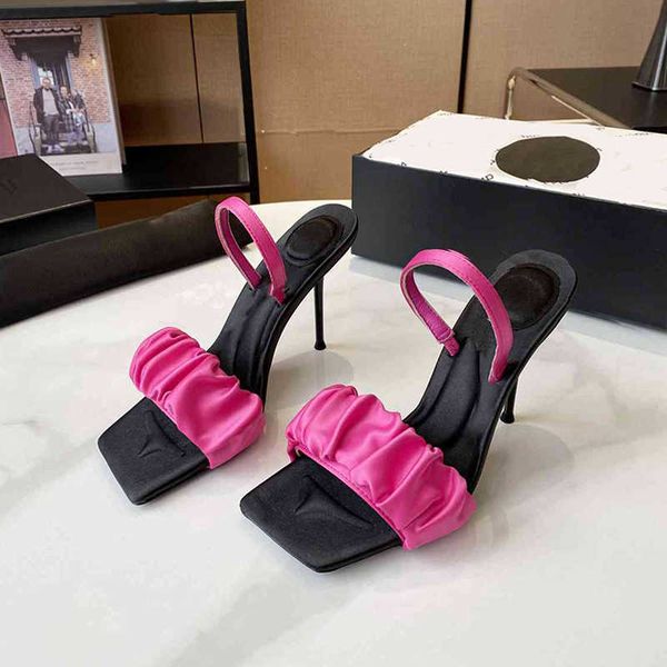 

summer fashion sandals slippers genuine leather rhinestone silk luxury high heels designer sandal with box 3540, Black