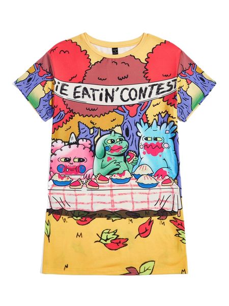 

x moldazor cartoon & slogan graphic dress r5sf#, Black;gray