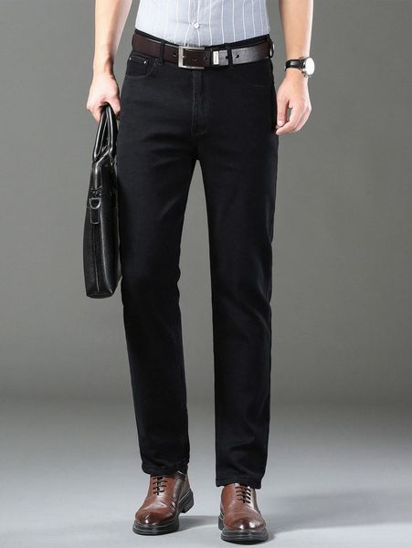 

men solid straight leg jeans r6hj#, Blue