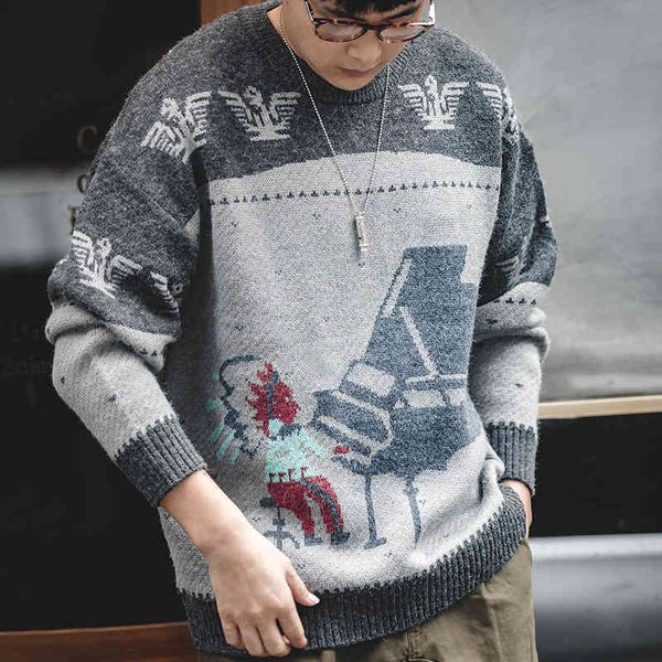 

men's sweaters madden work clothes american indian totem crew neck sweater thick and warm inside with pullover men's autumn winter, White;black