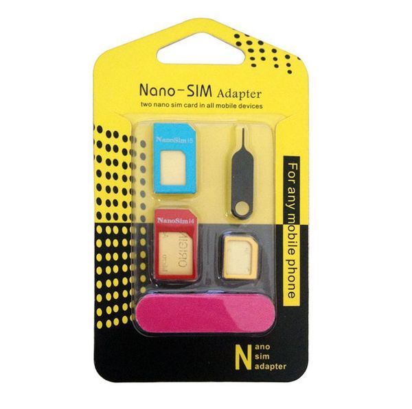 Einzelhandelspaket 5-in-1-SIM-Karten-Adapter, Nano-Micro-Adapter-Konverter mit Fach, offener Nadel für Universal-Telefone