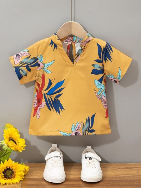 

toddler girls tropical print notched neckline blouse she, White;black
