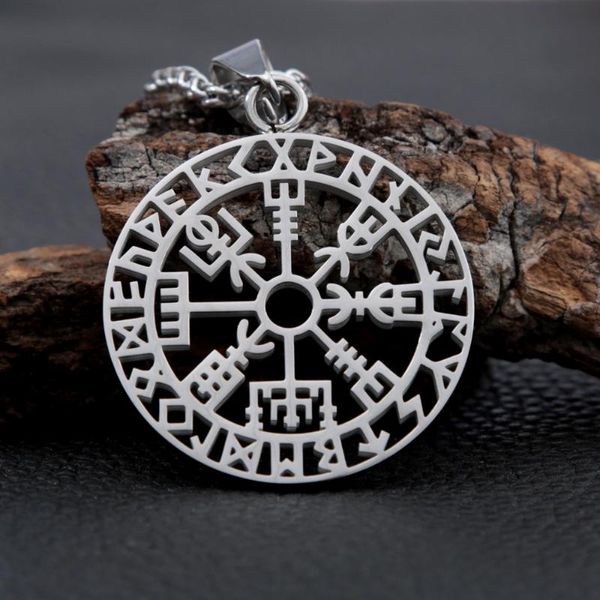 2024 Ketten Klassische Vegvisir Viking Kompass Halskette Anhänger Edelstahl Odin Nordische Rune Halskette Für Männer Mode Amulett SchmuckKetten