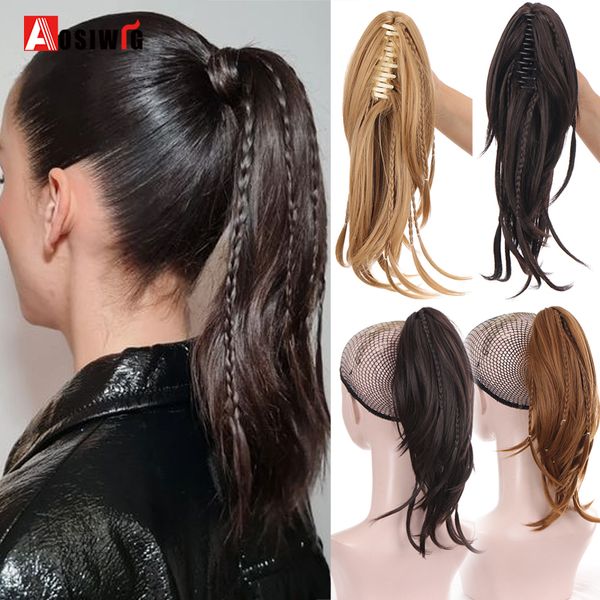 

costume accessories synthetic short straight ponytail claw clip in hair extension for women fake false natural hair pony tail hairpiece, Silver