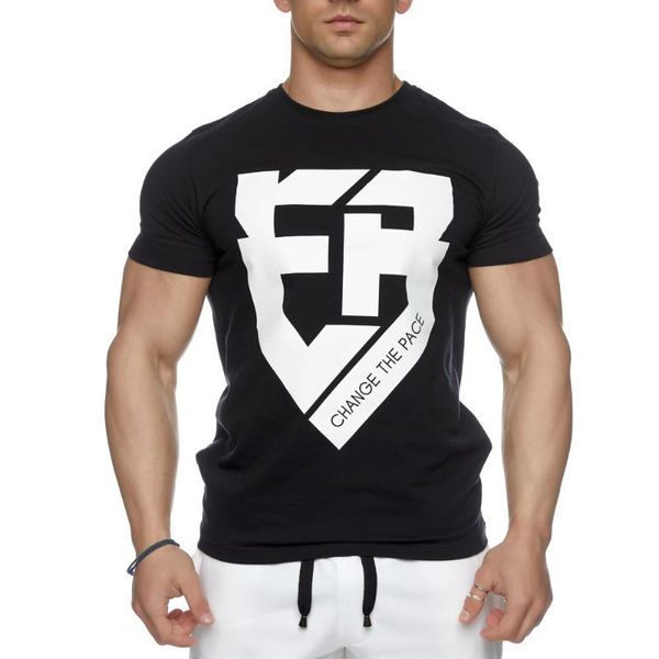 Camiseta masculina de algodão apertada, camiseta de marca para academia, fitness, verão, 2024, 2024