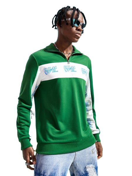 

romwe limited guys color-block letter sweatshirt l0y4#, Black