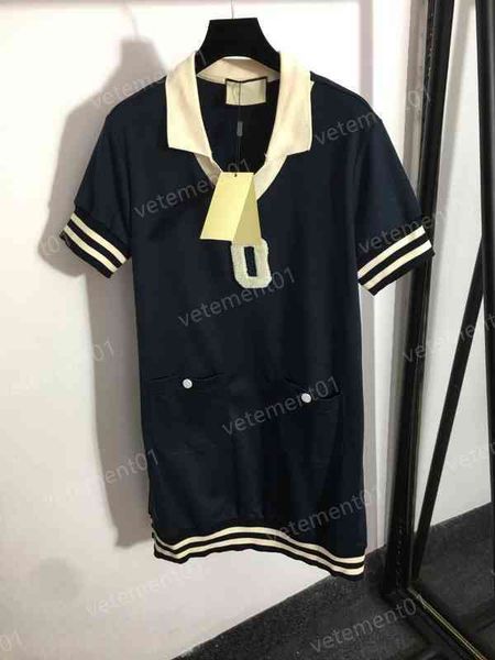 

dress for womens fashion brand lapel short sleeves dresses flocking letter embroidery 2 colors dress womens designer clothing, Black;gray