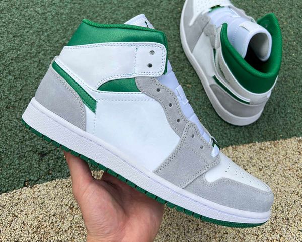 

shoes jumpman 1 mid sports men basketball 1s white green grey trainers sneakers