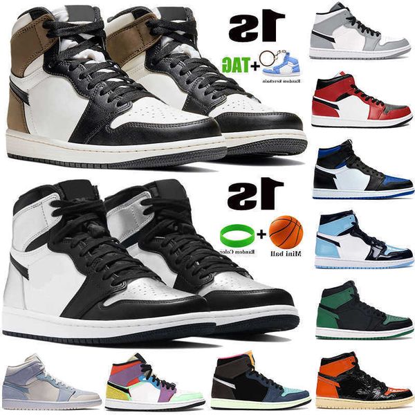 

new 1 high 1s mens basketball shoes dark mocha silver toe light smoke grey unc patent black metallic gold men women sneakers