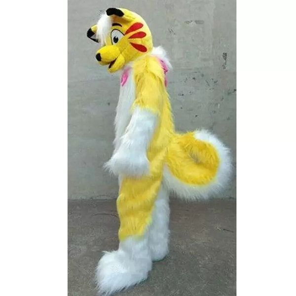 

2022 halloween yellow long fur husky mascot costume cartoon theme character carnival festival fancy dress christmas adults size birthday par, Red;yellow