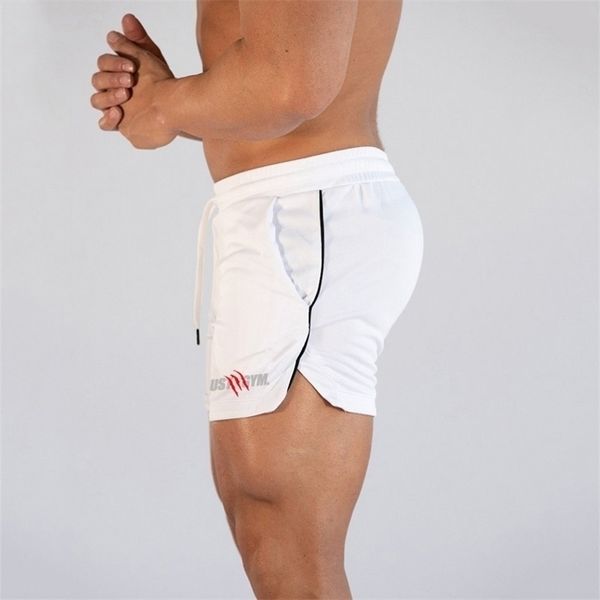 

brand summer fitness shorts men mesh breathable beach elastic quick dry short pants thin gyms workout joggers male 220520, White;black