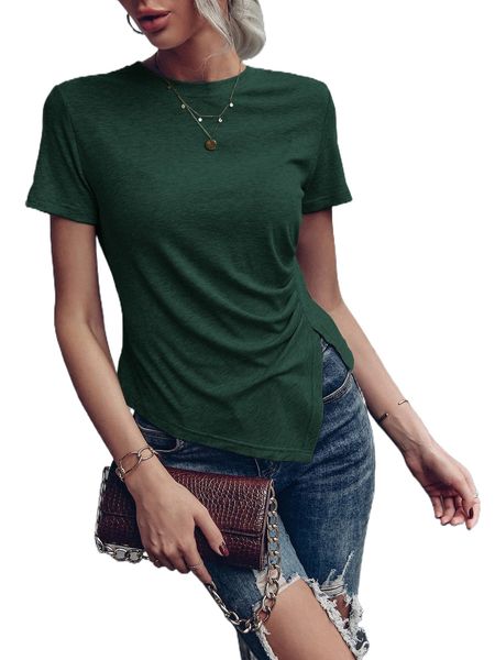 

ruched side asymmetrical hem tee m5sz#, White