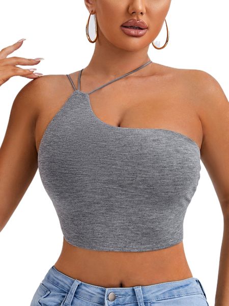 

sxy asymmetrical neck crisscross backless crop c0lo#, White