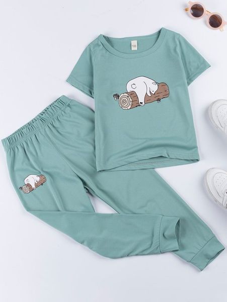 

toddler girls cartoon graphic tee & sweatpants she, White
