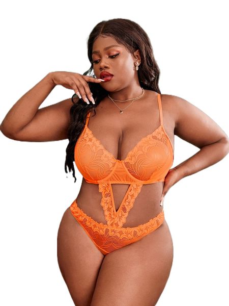 

plus floral lace cut out teddy bodysuit y1ol#, Black;white