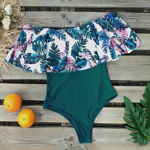 

ruffle women swimwear floral print swimsuit push up monokini bodysuit print swim suit bathing suit beachwear y200824, White;black