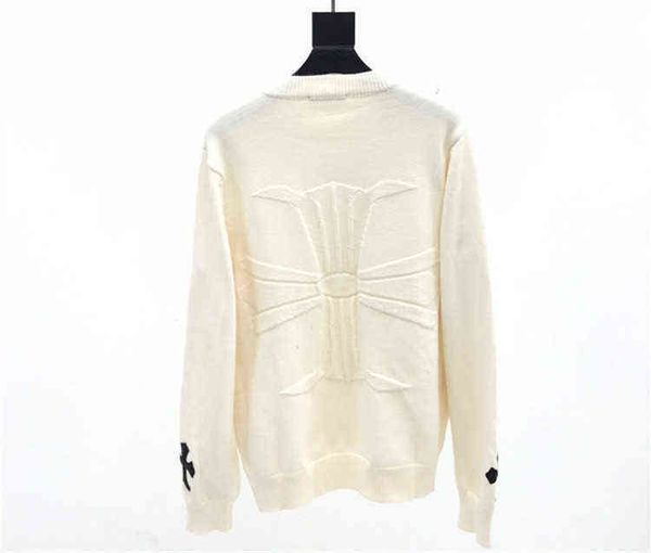 

jacquard trendy back cuff leather cross men's and women's knitted sweater, Black