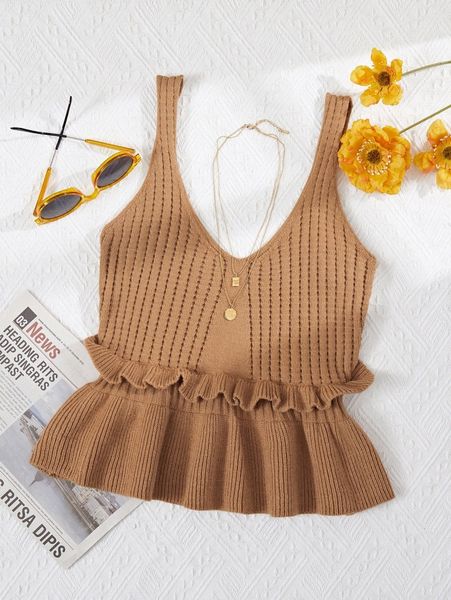 

frill trim ruffle hem knit k1sc#, White;black