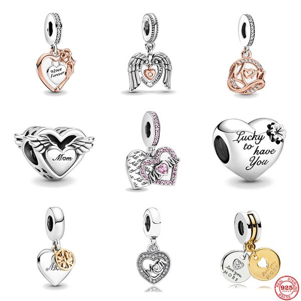 Ciondolo in argento sterling 925 MUM Perline dell'albero genealogico bicolore Perline Pandora Charms Bracciale Accessori per gioielli fai da te