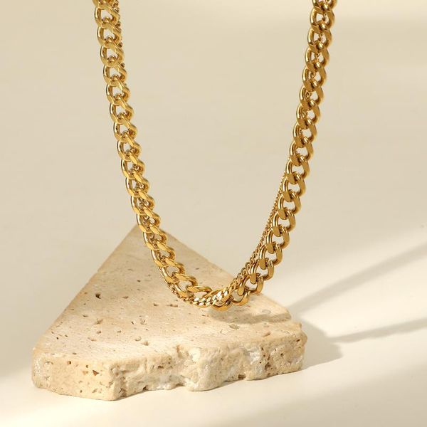 

pendant necklaces trendy stainless steel necklace double layer choker jewelry 14k gold spring clasp cuban chain men women, Silver