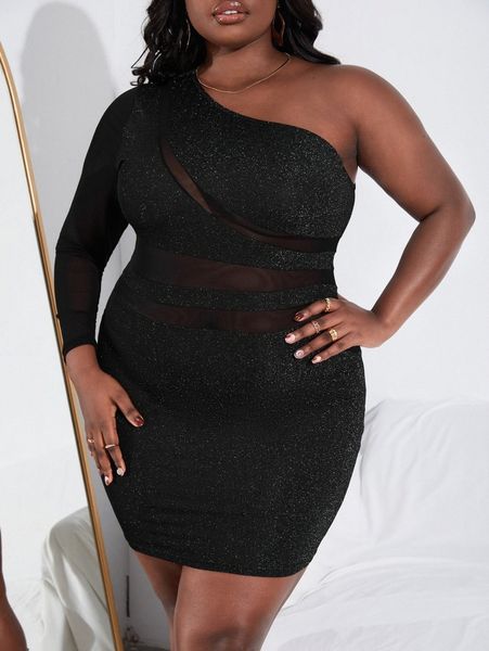 

plus contrast mesh cloth bodycon dress 71wj#, Black