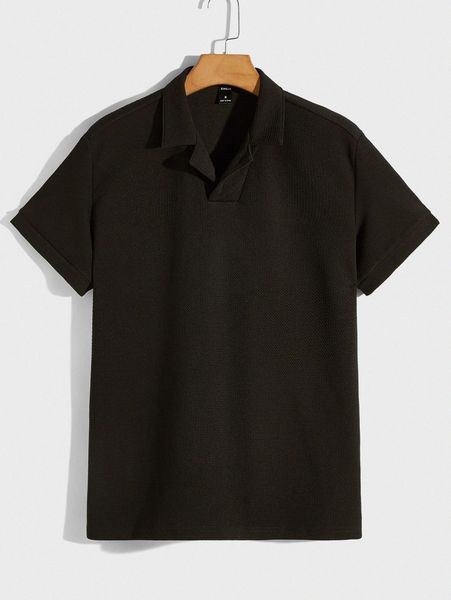 

men solid lapel collar polo shirt c6pm#, White;black