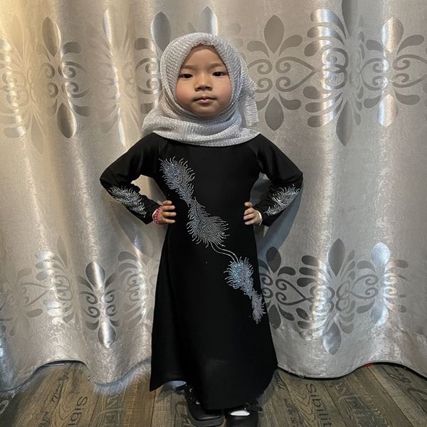 

black abaya dubai robe ensemble arabic muslim kids girls prayer hijab dress kaftan turkish islamic clothing for children habaya, Red