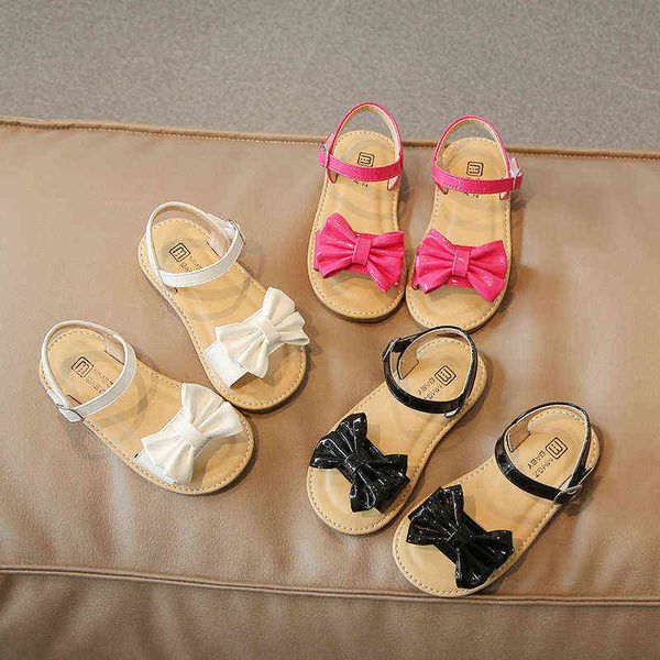 

butterfly-knot flat heel mary jane sandals girls 2022 summer shoes child all-match students buckle beach shoes kids girl f04291 g220523, Black;red