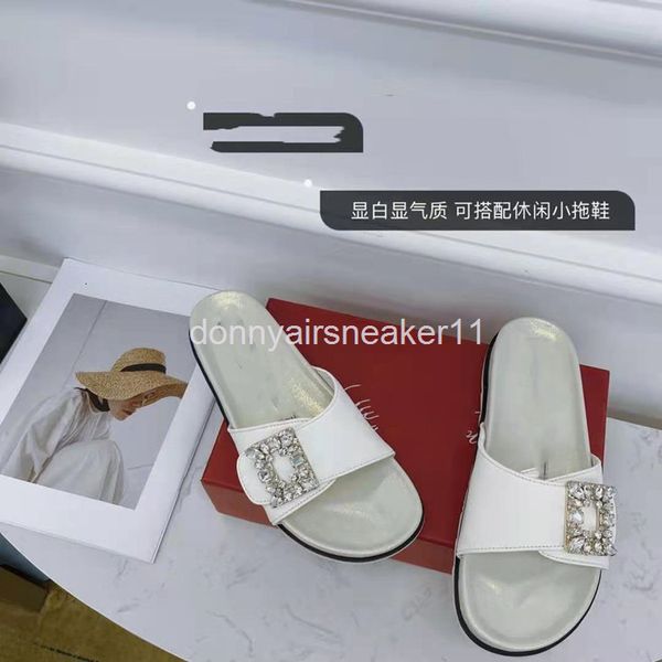 

slippers leather slippers with thick soles, slotted slippers, diamond square buttons, patent leather, comfortable toe exposure, Black