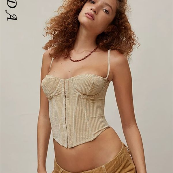 

fsda corduroy summer autumn sleeveless women crop corset backless tube off shoulder party tank y2k 220407, White
