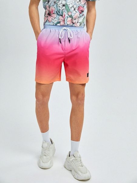 

men drawstring waist ombre patch detail shorts o0ri#, White;black
