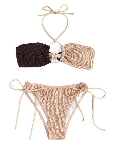 

colorblock textured bikini swimsuit s1nj#, White;black