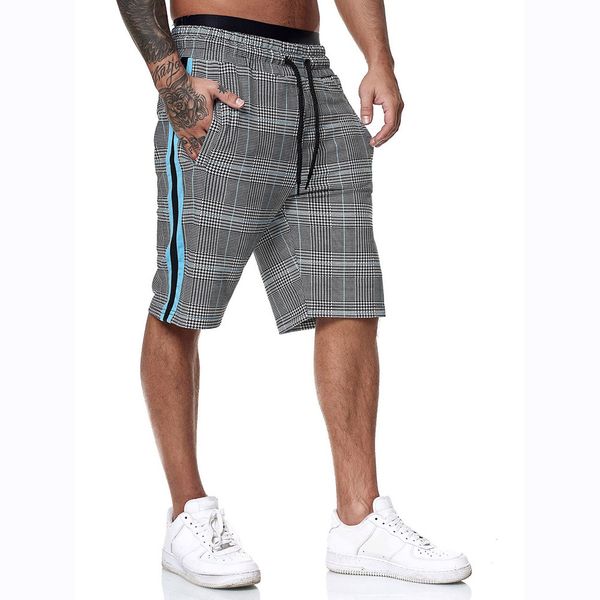 

summer men classic plaid summer beach shorts side stripe elastic waist short pants with pockets male fashion casual shorts, White;black