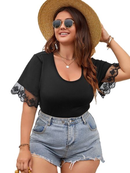 

plus contrast lace bodysuit i8pv#, Black