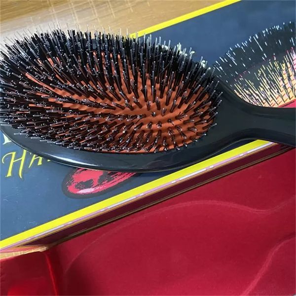 

professional bn2 pocket bristle nylon hair brush soft cushion superior-grade boar bristles comb brushes with gift box, Silver