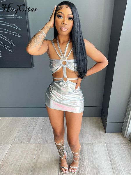 

solid sleeveless bodycon halter hollow out mini dress 2022 summer women fashion streetwear outfits y2k, Black;gray