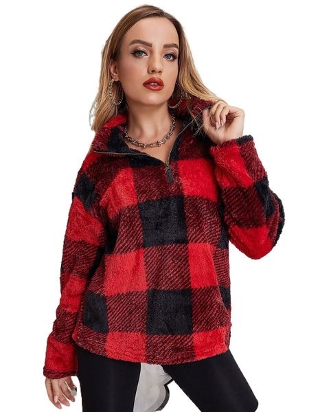 

ziai half zip gingham pattern sweatshirt z3ye#, Black