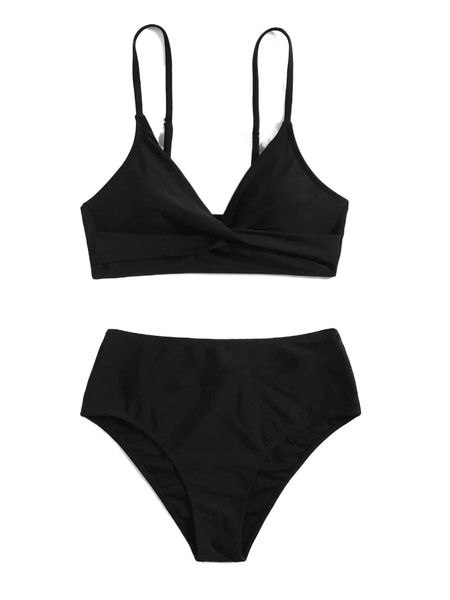 

solid h.igh waisted b.ikini swimsuit w9ht#, White;black