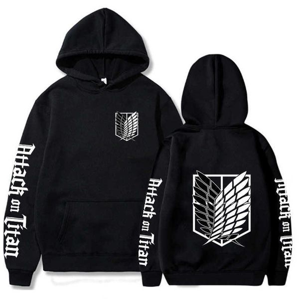 

anime cosplay hoodie attack on titan hooded long sleeve streetwear harajuku sweatshirt sweatshirt anime couple clothes, Black