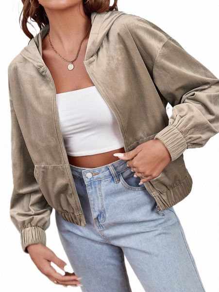 

drop shoulder slant pockets hooded velvet jacket 27yc#, Black;brown