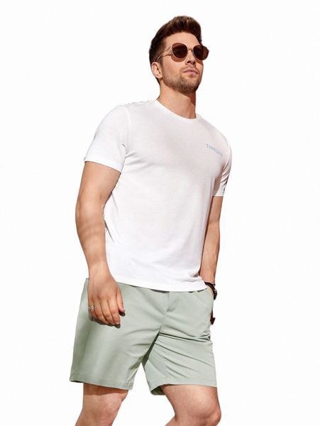 

men letter graphic tee & drawstring waist shorts n88e#, Gray