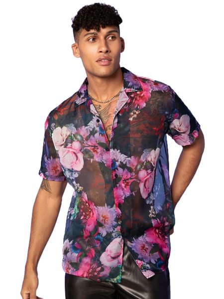 

men floral print shirt a11l#, White;black