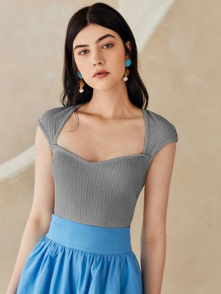 

cap sleeve rib-knit tee l116#, White